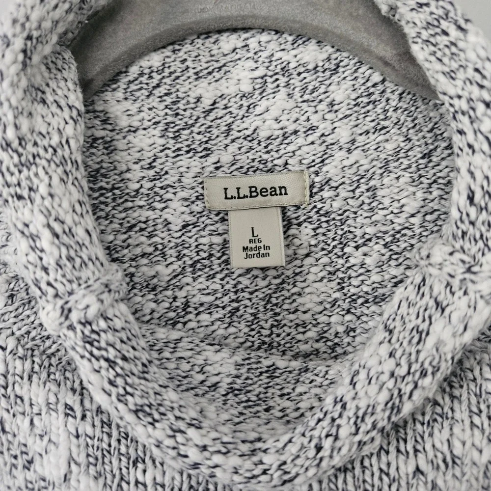 L.L. Bean Roll‎ Neck Sweater Womens Large White Marled Cotton Pullover Coastal - Picture 4 of 5